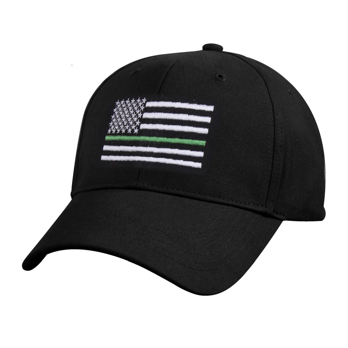 Gorra negra con bordado de la bandera de EE. UU. con franja verde