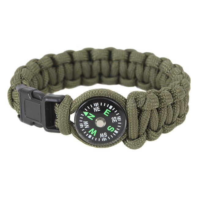 Pulsera SURVIVAL PARACORD con brújula verde y cierre fastex de ROTHCO