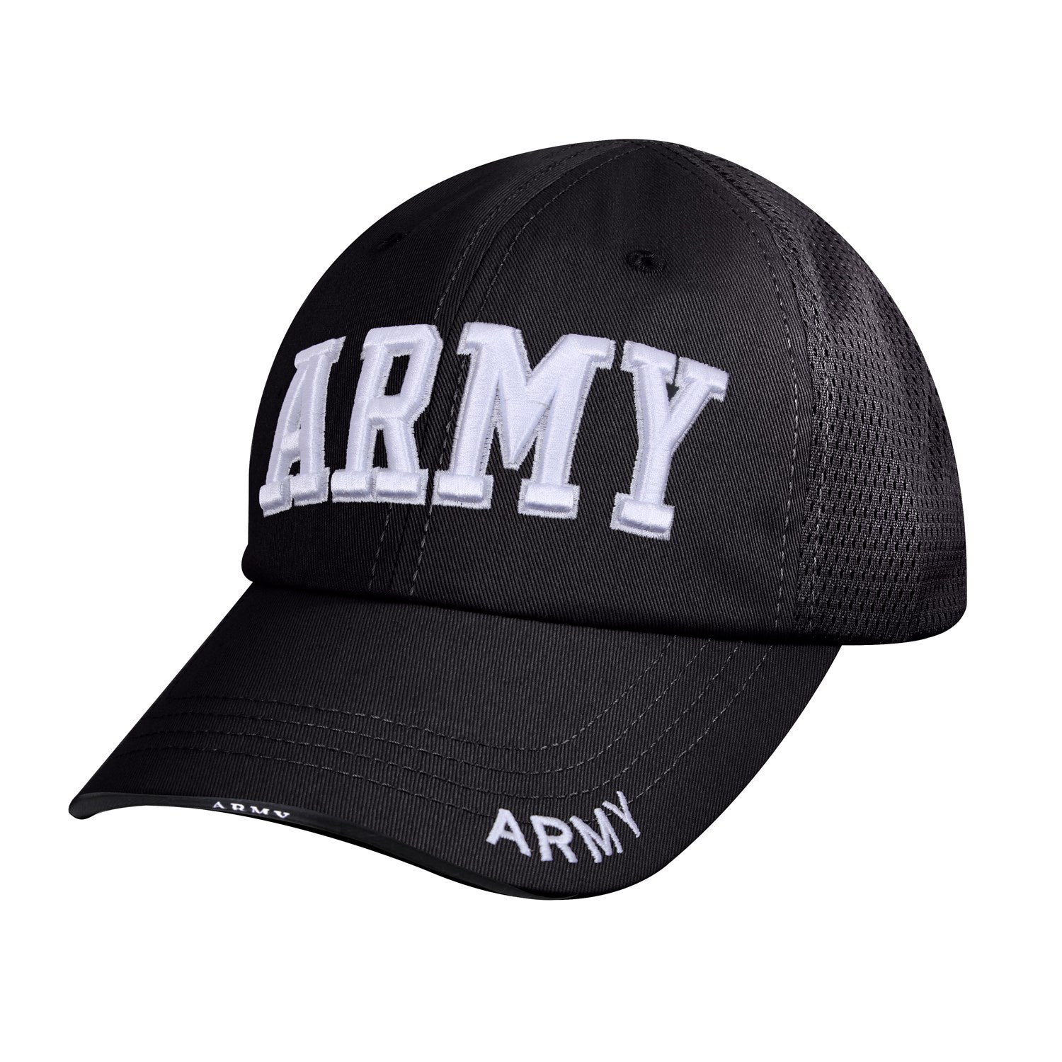 Gorra ARMY negra con rejilla trasera, visera rígida y bordado 3D