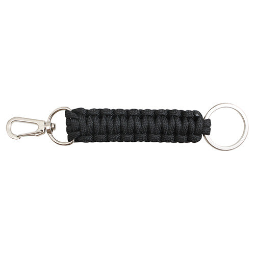 Llavero Paracord negro con aro metálico, 2,3 cm x 9 cm, cordón 1,4 m al desenredar