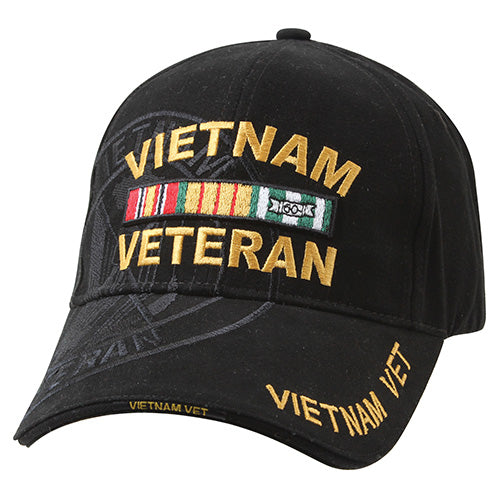 Gorra negra DELUXE VIETNAM VET con bordado amarillo y fondo gris, 100% algodón peinado