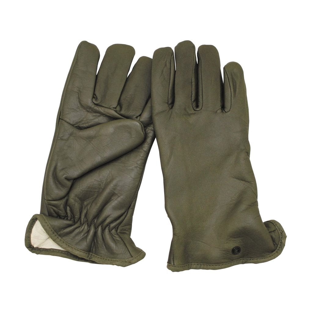 Guantes franceses de cuero verdes con forro, originales del ejército (9615856)