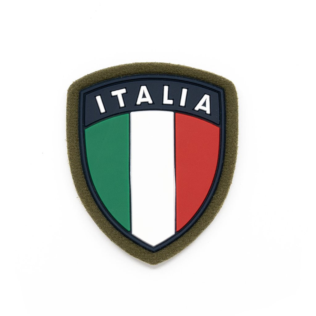 Parche plástico con bandera de Italia y texto ITALIA, fijación velcro