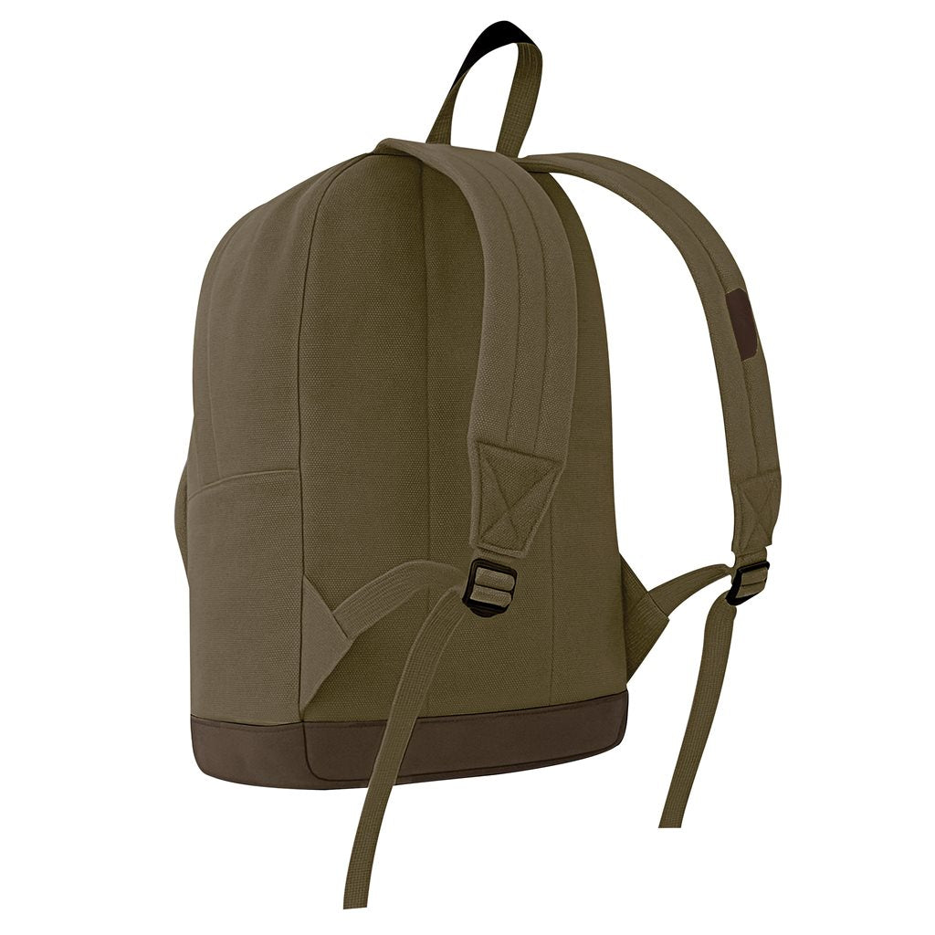 Mochila vintage verde tipo teardrop con detalles en cuero y lona de algodón
