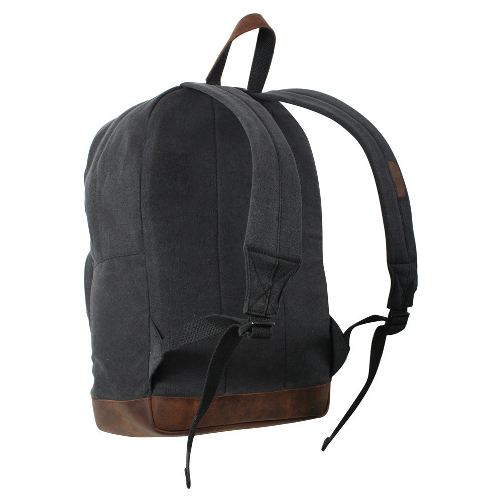 Mochila vintage verde tipo teardrop con detalles en cuero y lona de algodón