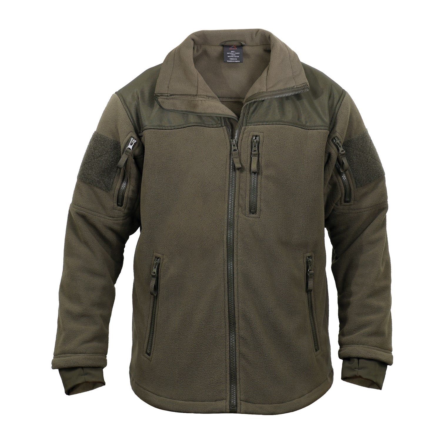 Chaqueta fleece SPEC OPS Rothco verde con refuerzos en hombros y antebrazos y múltiples bolsillos