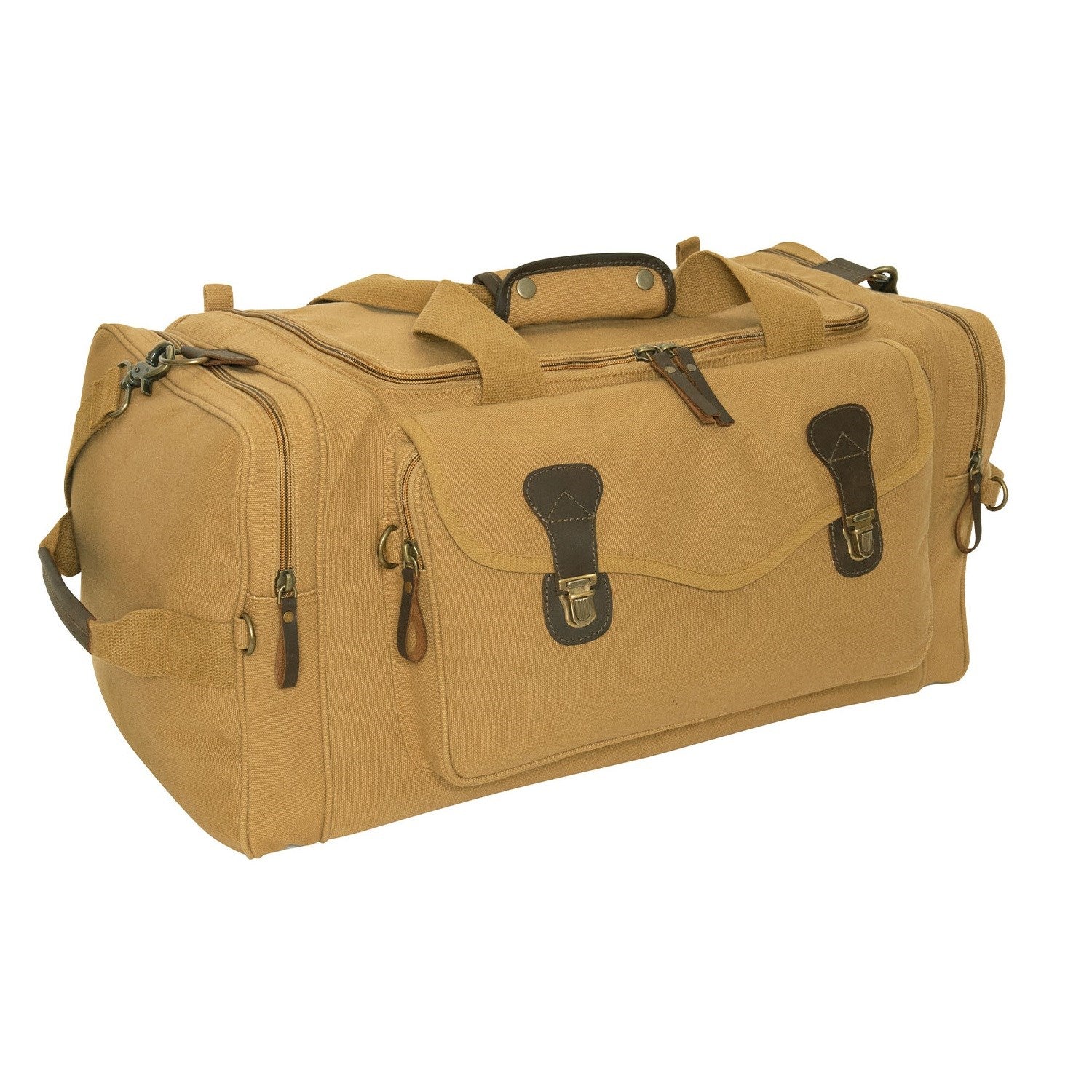 Bolsa WEEKEND coyote de lona 100% algodón con correa desmontable y bolsillos con cremallera