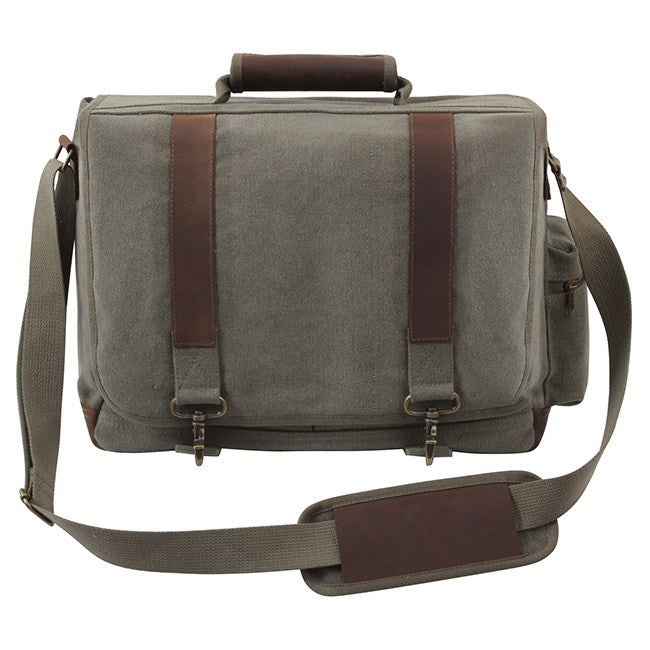 Bolsa bandolera VINTAGE PATHFINDER de lona con detalles en cuero y hebillas de latón