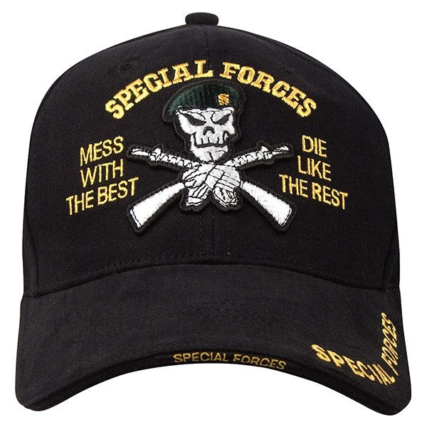 Gorra negra estilo béisbol DELUXE SPECIAL FORCES con visera en capas y logo bordado
