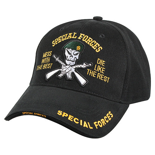 Gorra negra estilo béisbol DELUXE SPECIAL FORCES con visera en capas y logo bordado