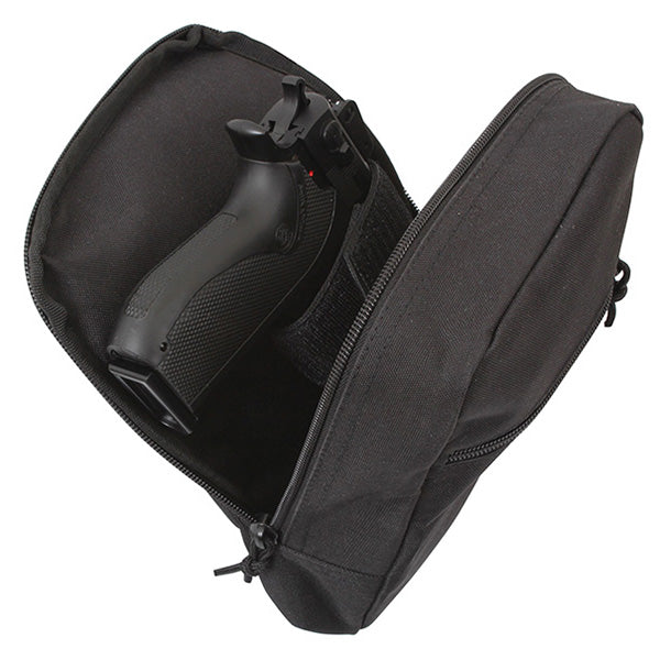 Funda para arma MOLLE negra para porte oculto con cremallera y bolsillo exterior