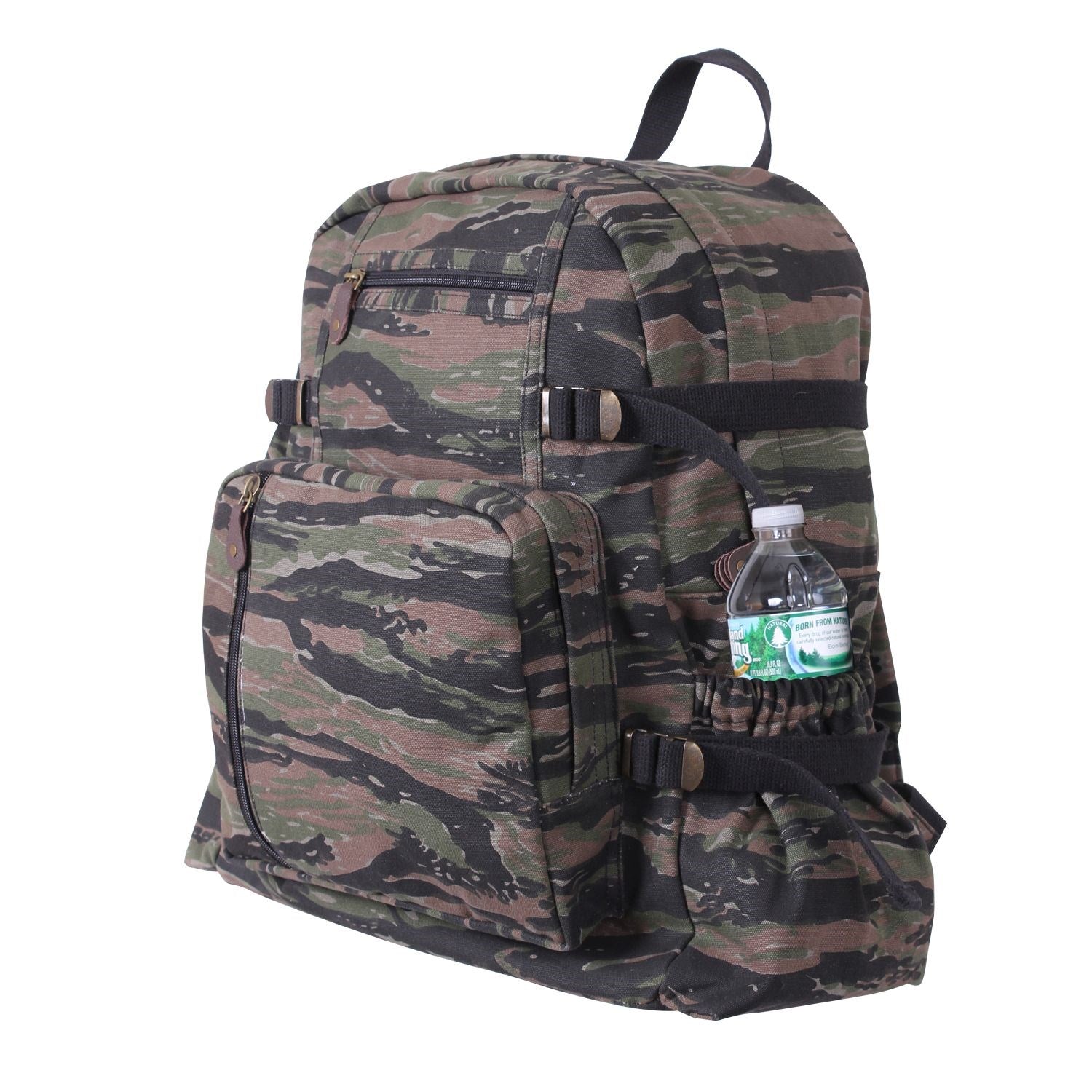 Mochila Vintage Jumbo de lona de algodón prelavada, gran compartimento, 3 bolsillos con cremallera y 2 laterales elásticos
