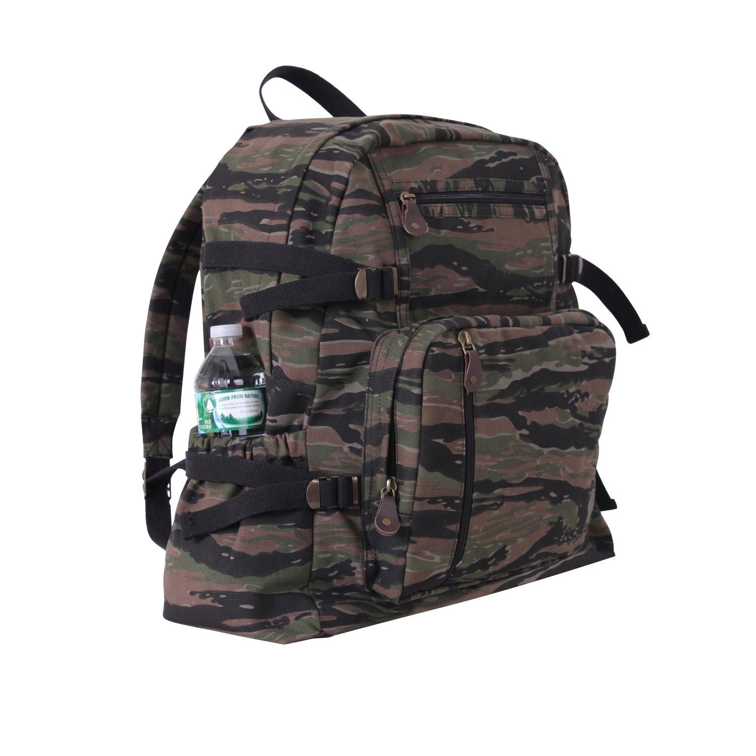 Mochila Vintage Jumbo de lona de algodón prelavada, gran compartimento, 3 bolsillos con cremallera y 2 laterales elásticos