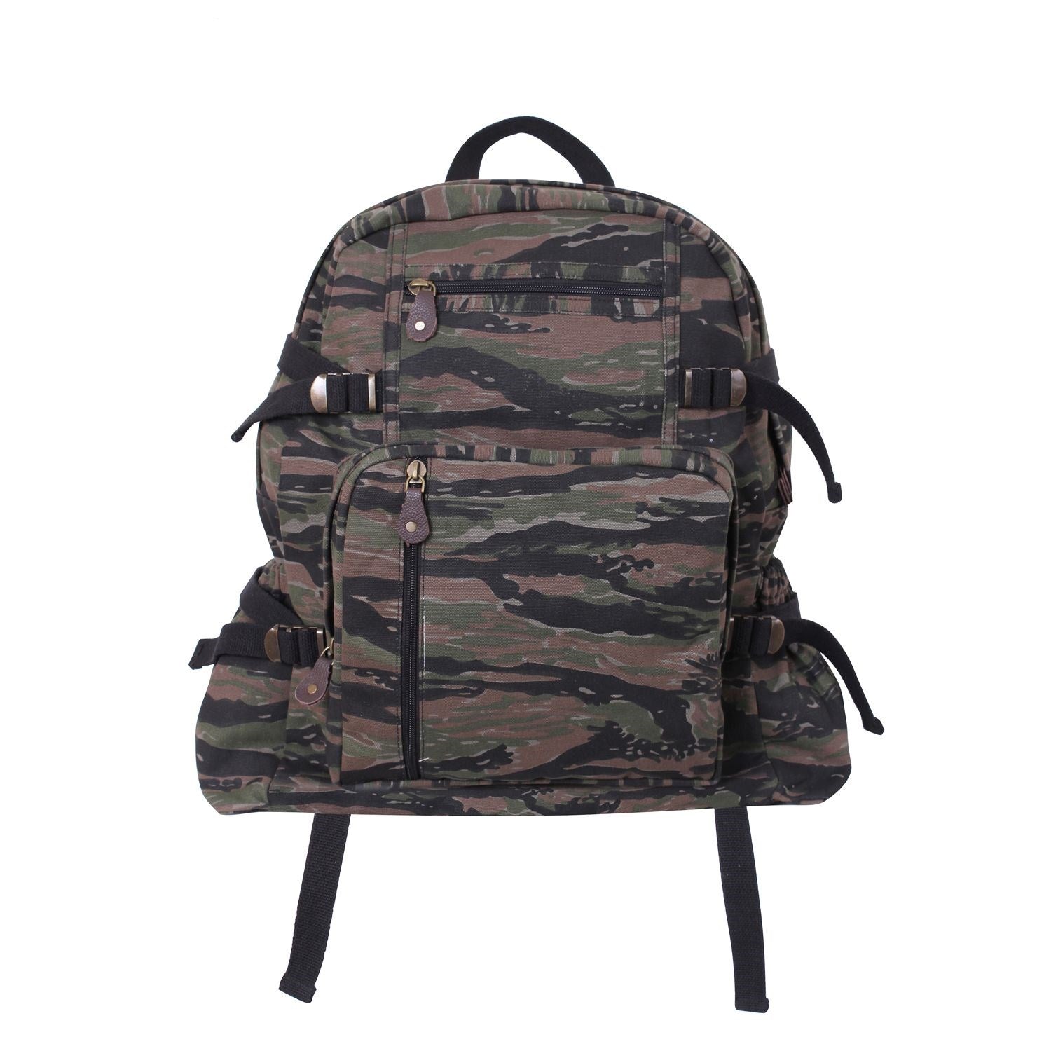 Mochila Vintage Jumbo de lona de algodón prelavada, gran compartimento, 3 bolsillos con cremallera y 2 laterales elásticos