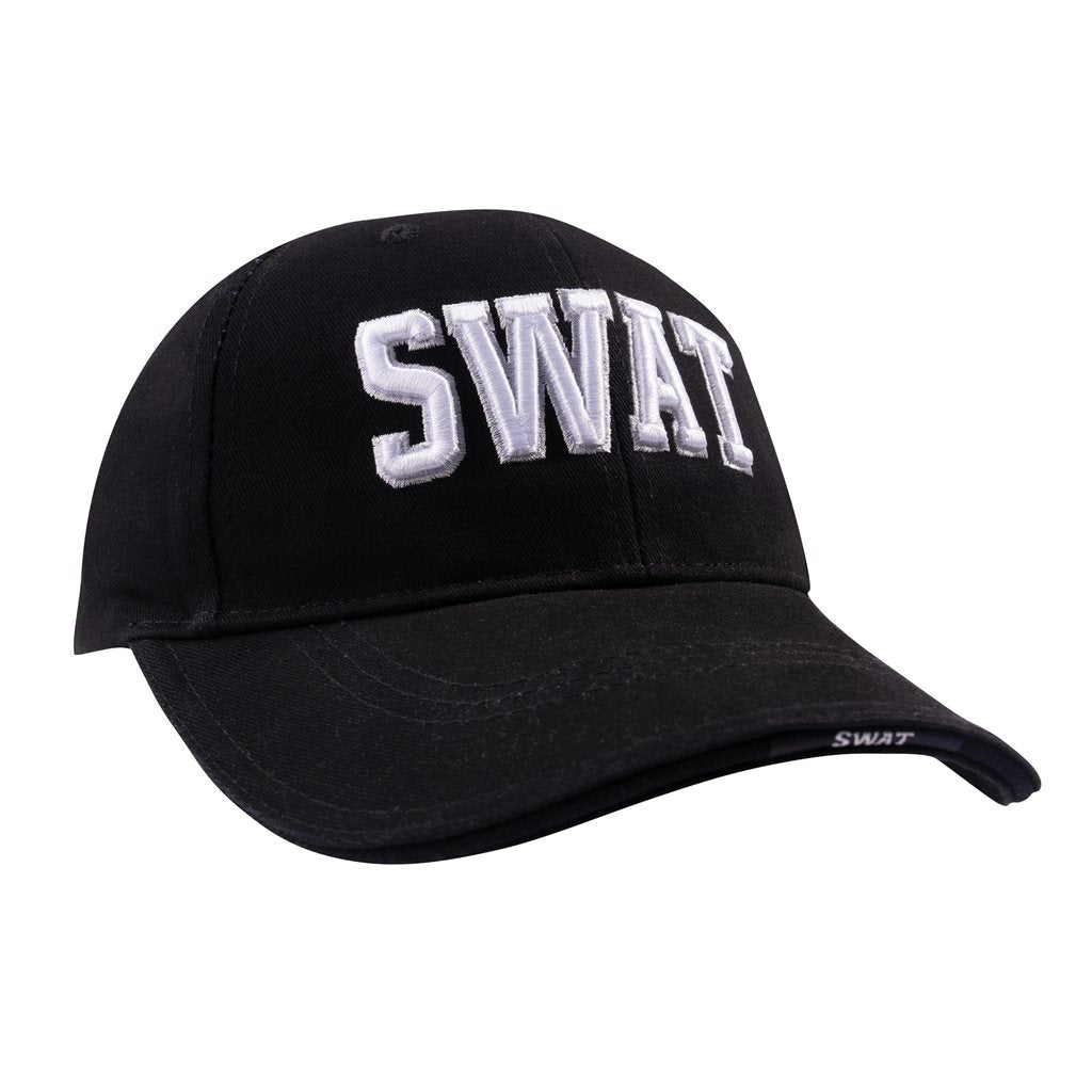 Gorra béisbol negra DELUXE con bordado SWAT blanco