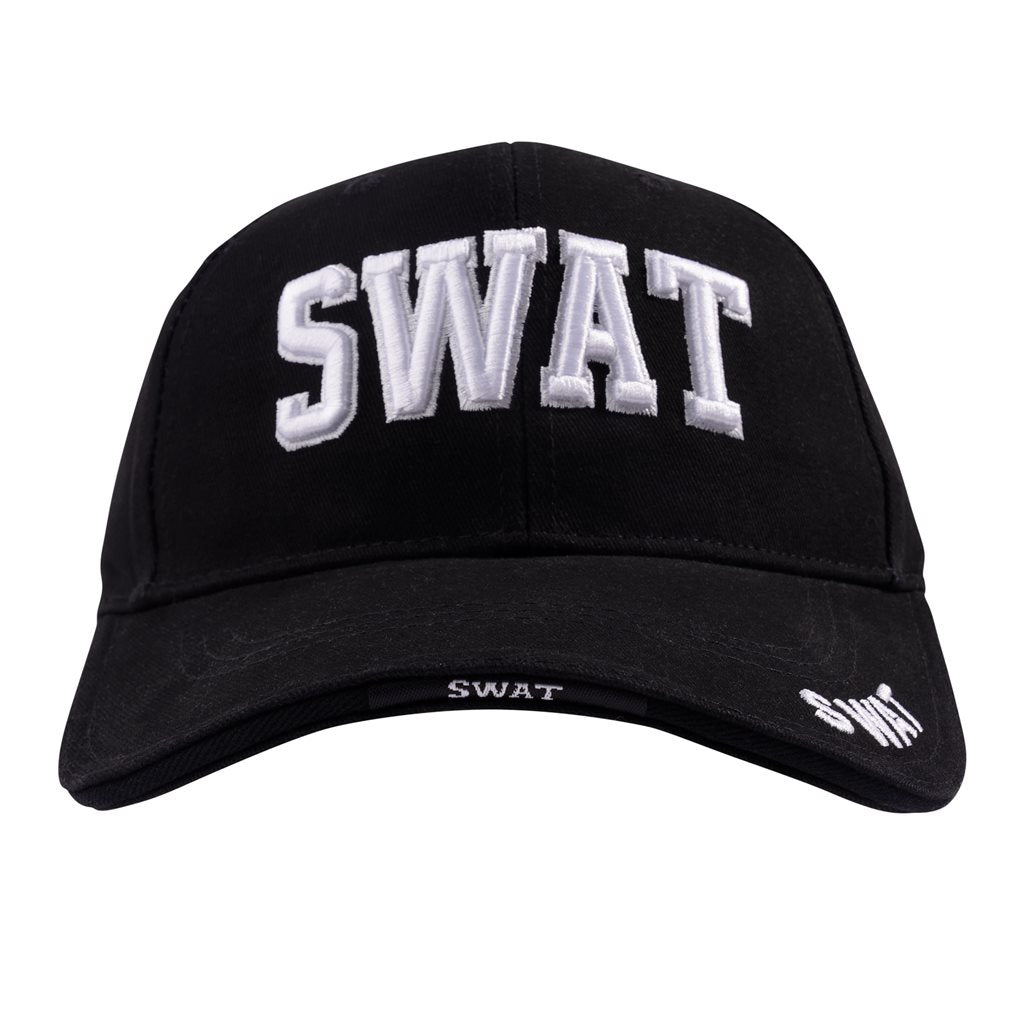 Gorra béisbol negra DELUXE con bordado SWAT blanco