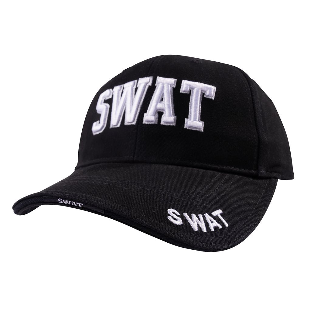 Gorra béisbol negra DELUXE con bordado SWAT blanco