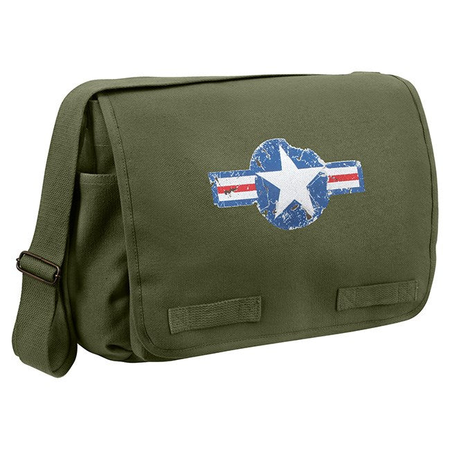 Bolsa bandolera AIR CORP verde de lona, 2 bolsillos frontales, 2 laterales, correa ajustable 130 cm, 37x27x15 cm