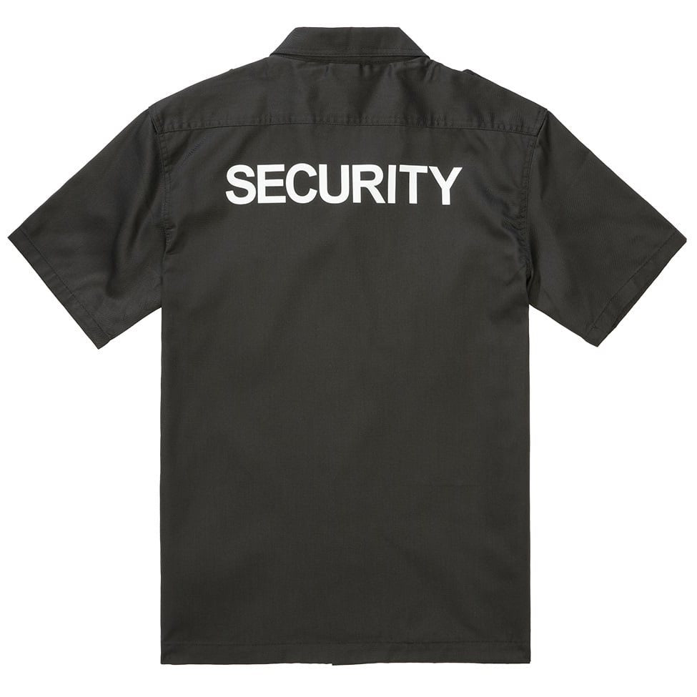 Camisa SECURITY manga corta negra, tejido hidrofugo, cierre de botones y dos bolsillos de pecho