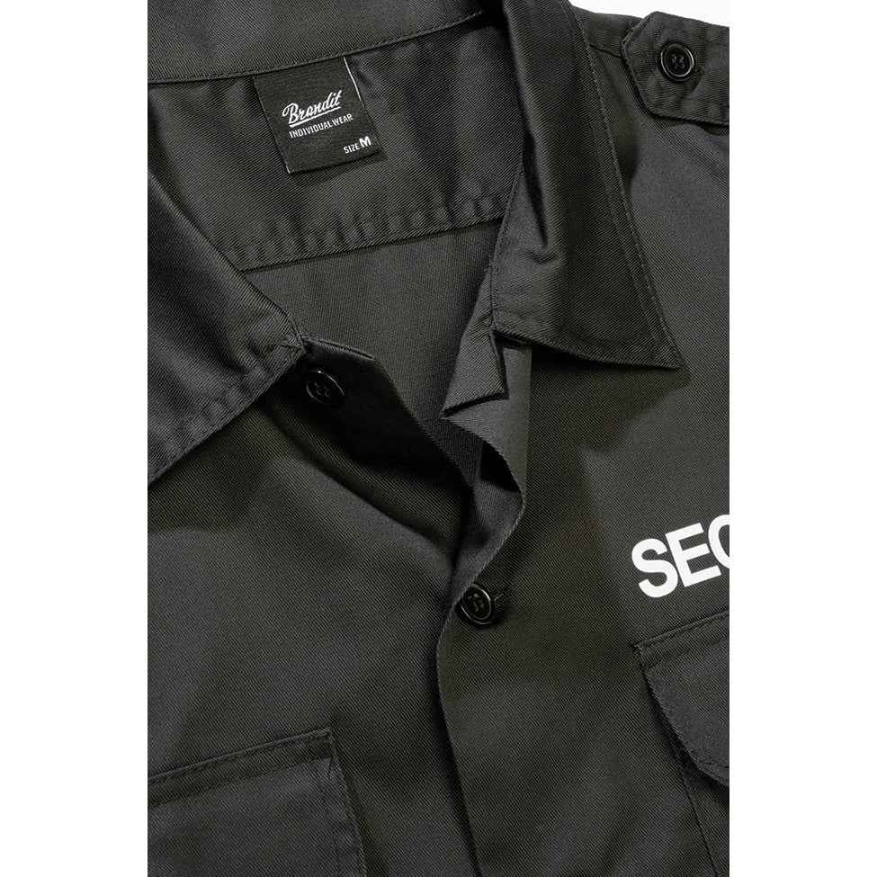 Camisa SECURITY manga corta negra, tejido hidrofugo, cierre de botones y dos bolsillos de pecho
