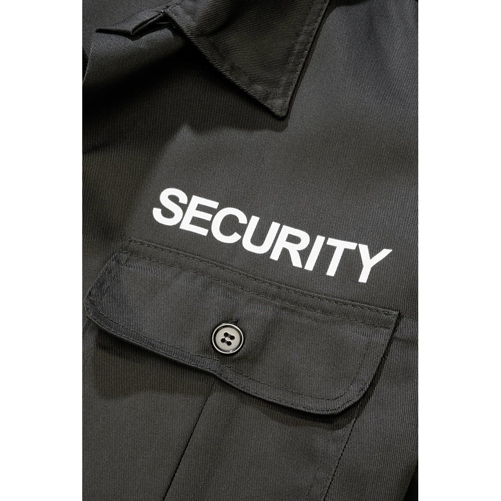 Camisa SECURITY manga corta negra, tejido hidrofugo, cierre de botones y dos bolsillos de pecho