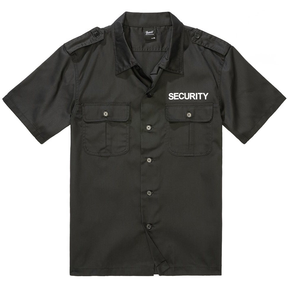 Camisa SECURITY manga corta negra, tejido hidrofugo, cierre de botones y dos bolsillos de pecho