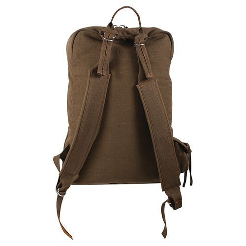 Mochila Vintage Flight marrón, 50x38x12 cm, vista frontal con bolsillo y cierre de cremallera