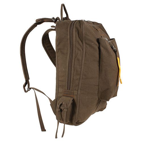 Mochila Vintage Flight marrón, 50x38x12 cm, vista frontal con bolsillo y cierre de cremallera
