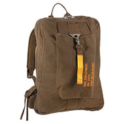 Mochila Vintage Flight marrón, 50x38x12 cm, vista frontal con bolsillo y cierre de cremallera