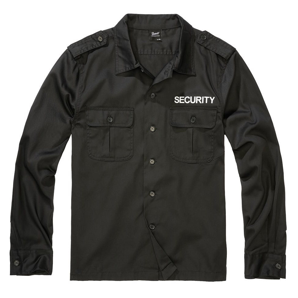 Camisa US SECURITY negra manga larga con dos bolsillos de pecho y rótulos SECURITY