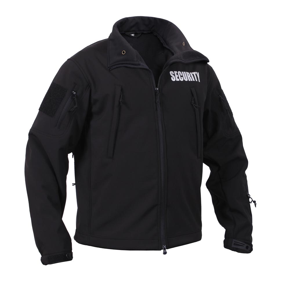 Chaqueta softshell SECURITY negra con capucha, vista frontal