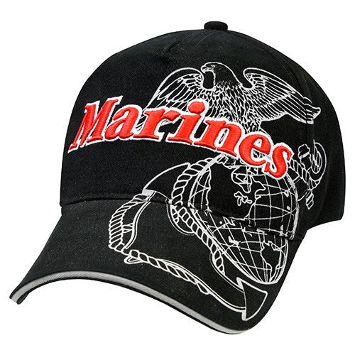 Gorra negra Deluxe US Marines estilo béisbol con bordado en la visera