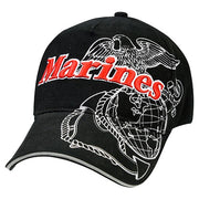 Gorra DELUXE US.MARINES negra estilo baseball con visera en capas y bordado, 100% algodón peinado