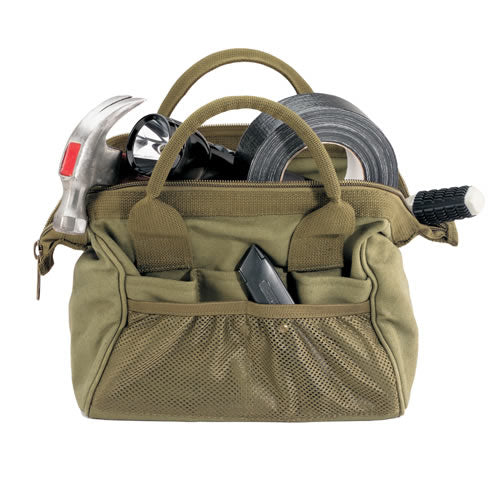 Bolsa sanitaria TOOL KIT/MEDICS negra de lona con 8 bolsillos interiores y 10 exteriores, fondo rígido