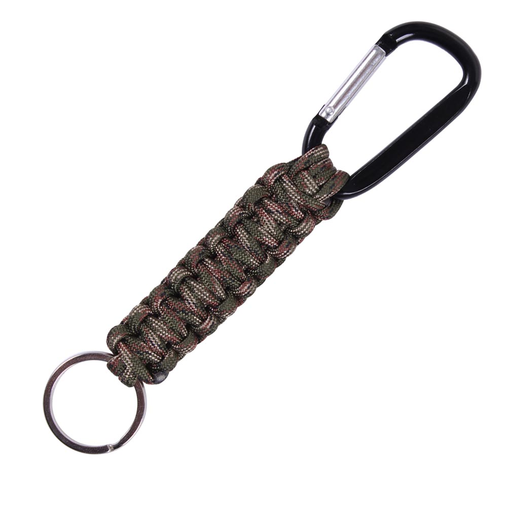 Llavero Paracord con mosquetón verde y negro, 9 cm, cuerda desplegable 1,4 m
