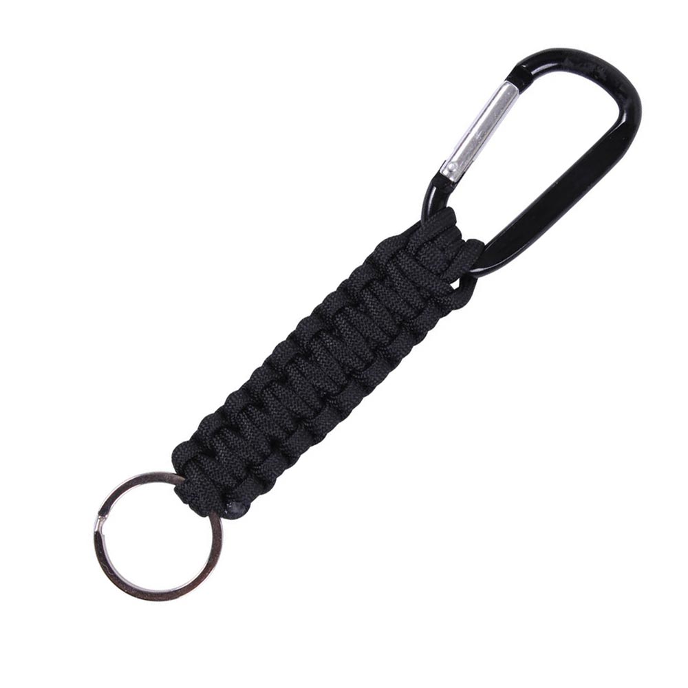 Llavero Paracord con mosquetón verde y negro, 9 cm, cuerda desplegable 1,4 m