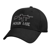 Gorra DELUXE MOLON LABE negra con bordado de fusil y texto plateado