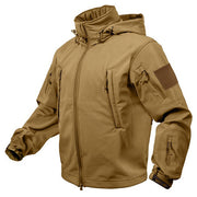 Chaqueta Tactical Softshell Coyote con capucha, tejido transpirable de tres capas