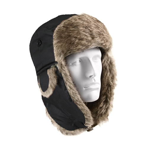 Beranice FUR FLYER negra, gorro de invierno impermeable con forro sintético y orejeras ajustables