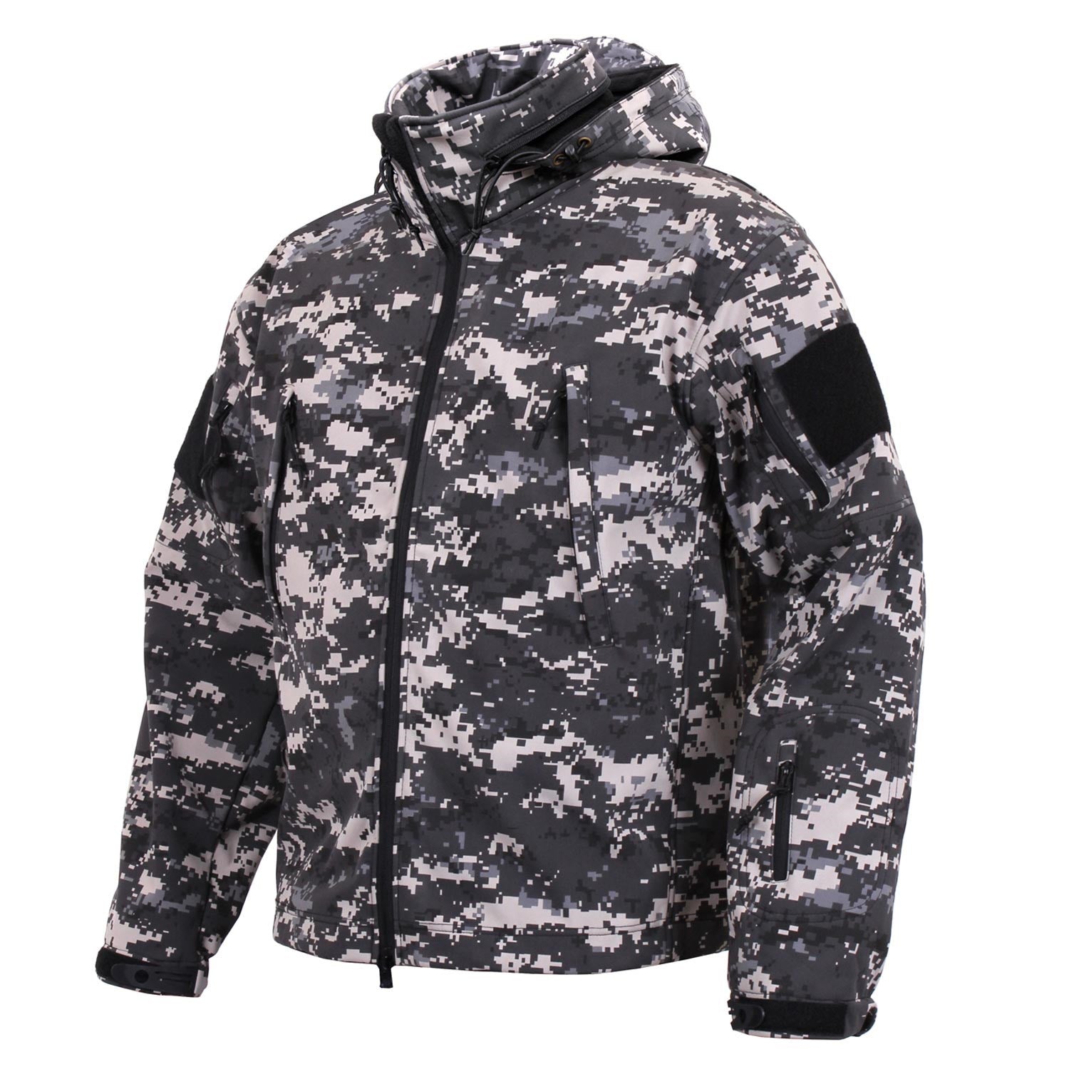 Chaqueta TACTICAL softshell DIGITAL URBAN con capucha y cuello ajustable