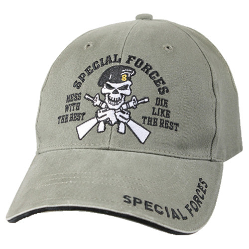 Gorra vintage verde SPECIAL FORCES con bordado y visera reforzada, talla única ajustable