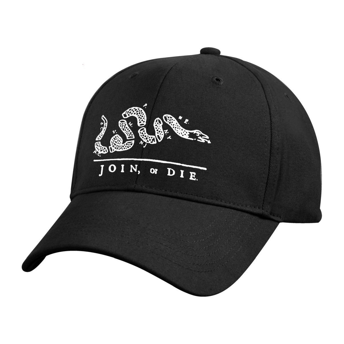 Gorra de béisbol JOIN OR DIE negra con bordado frontal