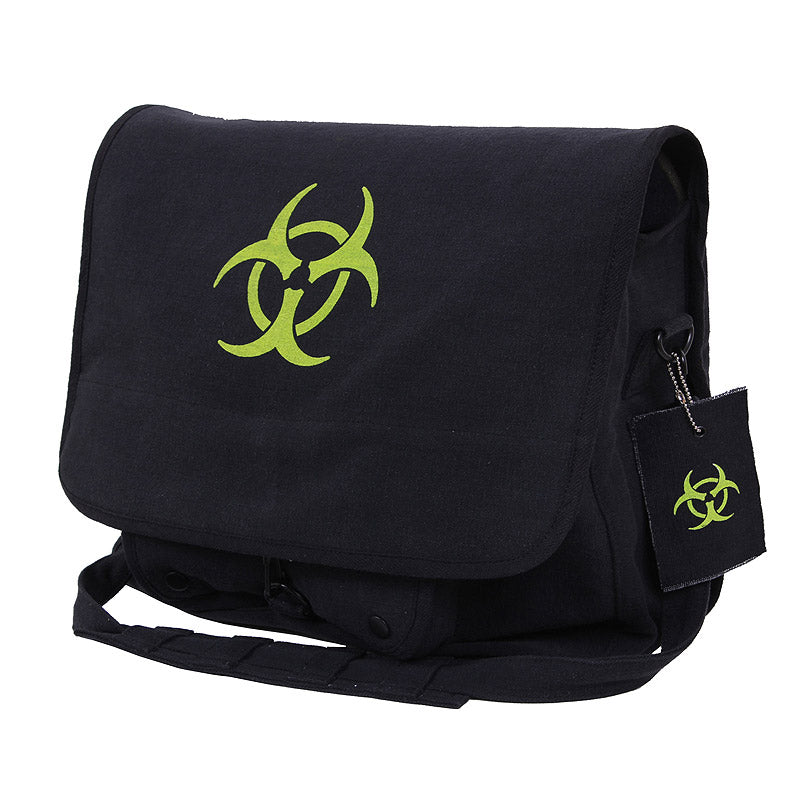 Bolso bandolera PARATROOPER negro con logo BIO-HAZARD, lona de algodón resistente