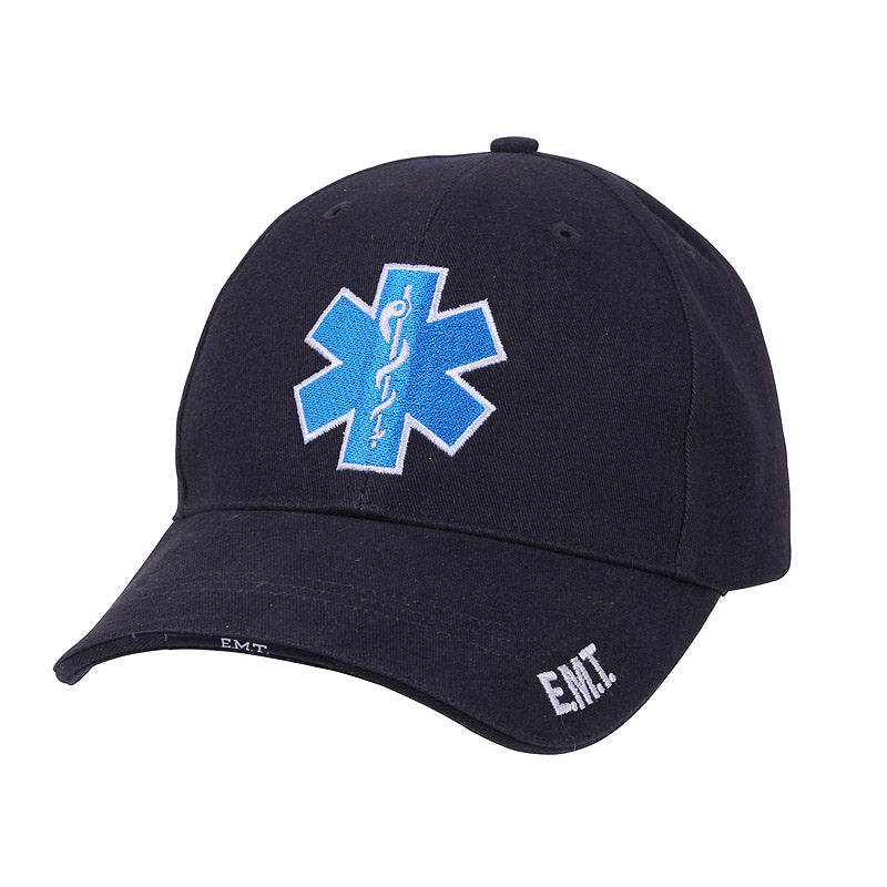 Gorra baseball EMT con emblema sanitario bordado, perfil bajo y cierre de velcro