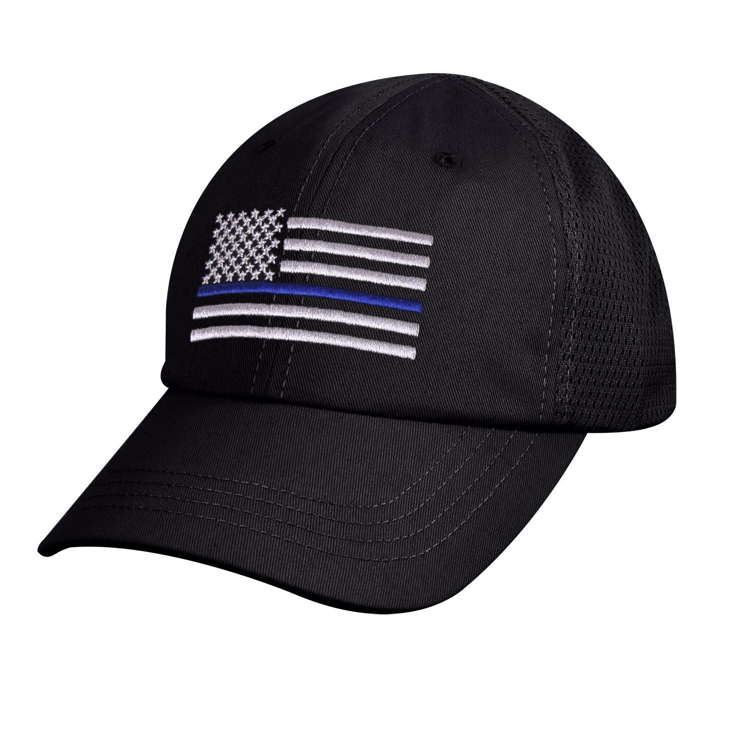 Gorra negra de rejilla con bordado de la bandera EEUU y franja azul