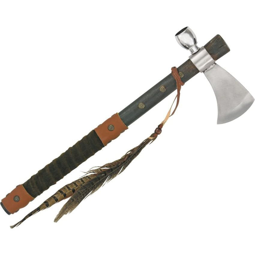 Tomahawk decorativo INDIAN con cuentas, flecos de cuero y plumas