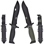 Cuchillo de Caza con Hoja Negra y Mango Engomado – Verde Oliva o Negro