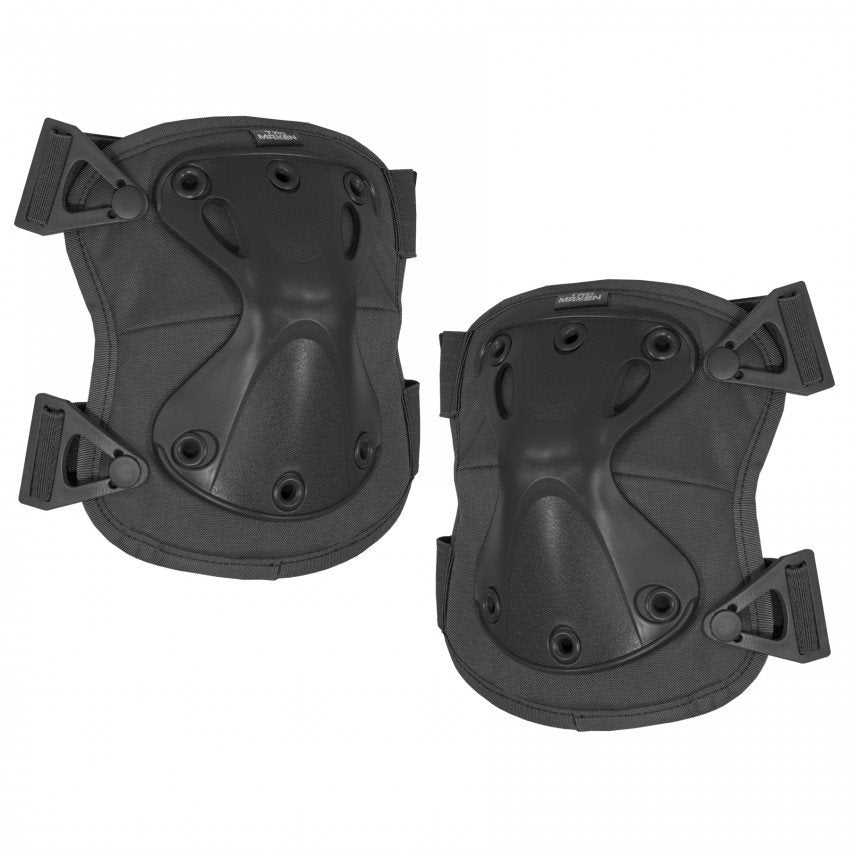 Rodilleras tácticas TIBIA negras con acolchado, correa elástica ancha y plástico exterior resistente