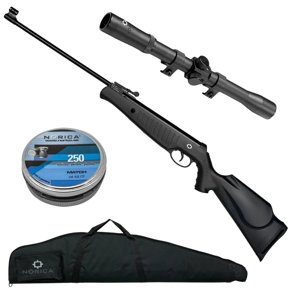 Pack Carabina Norica Titan com Capa, Mira 4x20 e 250 Chumbos