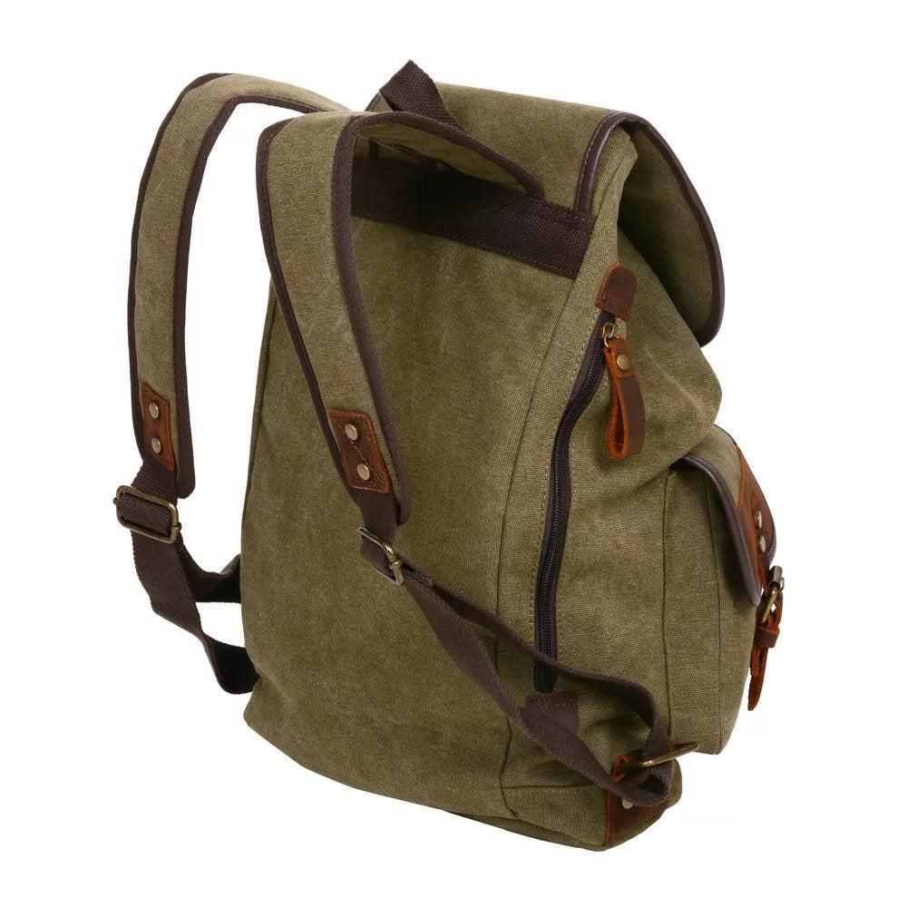 Mochila AIHKI verde con accesorios de cuero y dos bolsillos frontales
